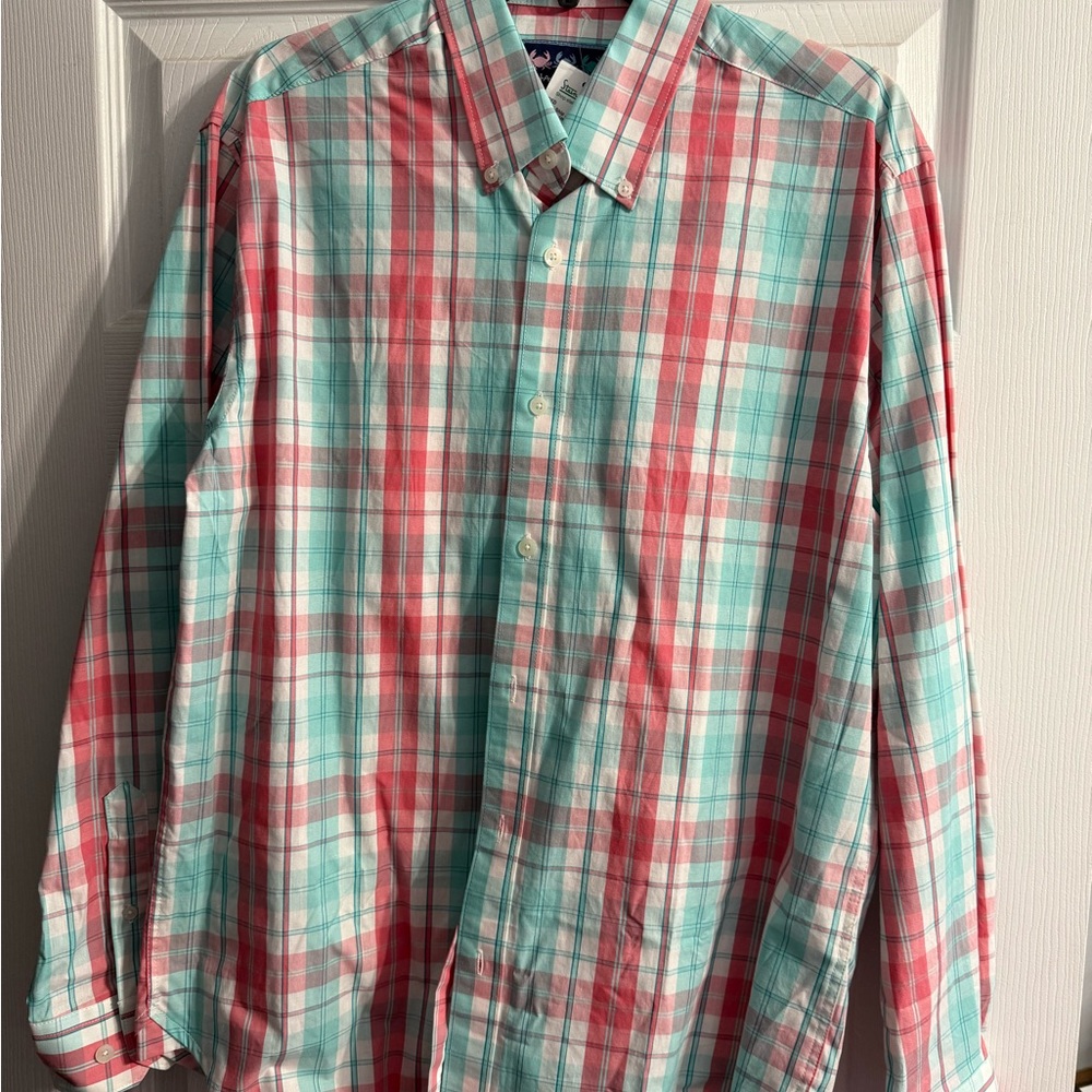 Charleston Threads Plaid Button-Up Shirt - Red and Green